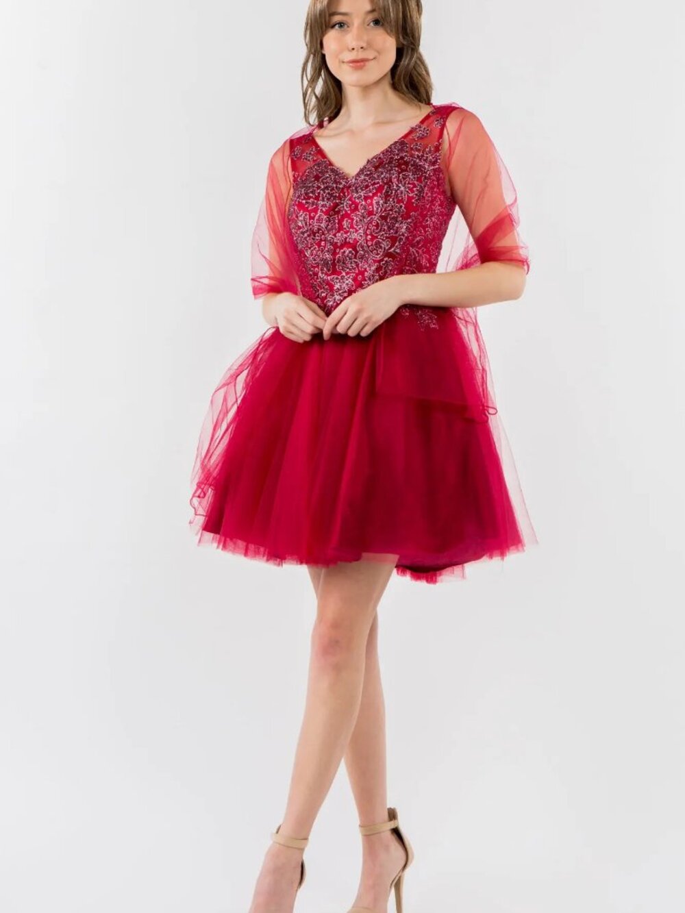 NEW BURGUNDY Mesh & Glitter Cocktail Dress Formal Elegant Stunning GS1968